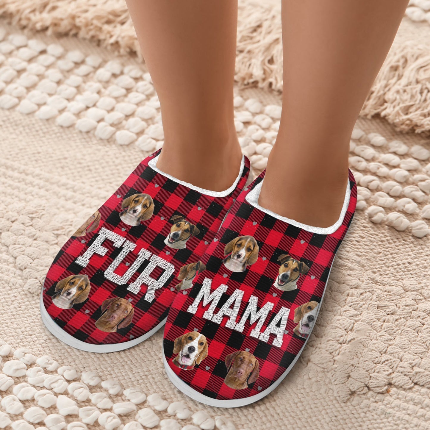 Custom Photo Dog Mom - Gift For Dog Lovers - Personalized Fluffy Slippers