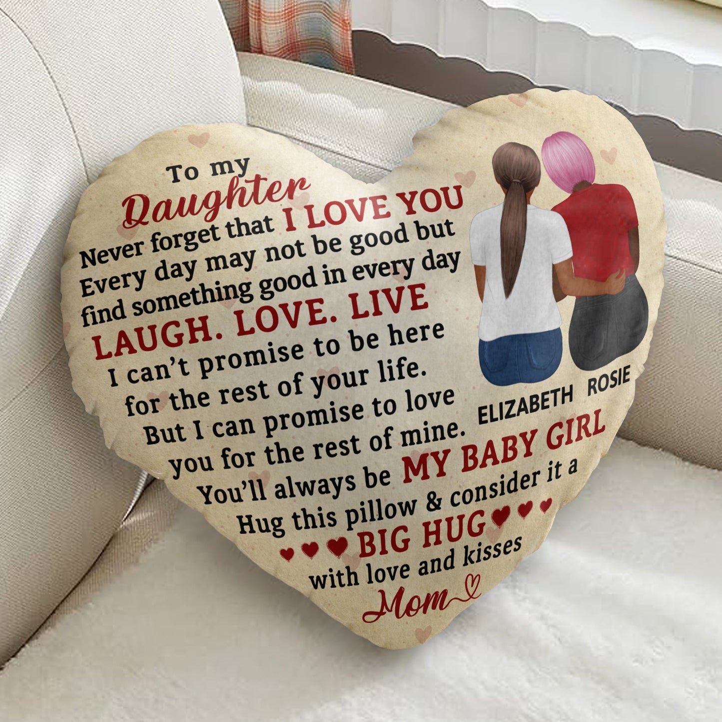 Never Forget That I Love You Mom - Gift For Daughters - Personalized Heart Shaped Pillow