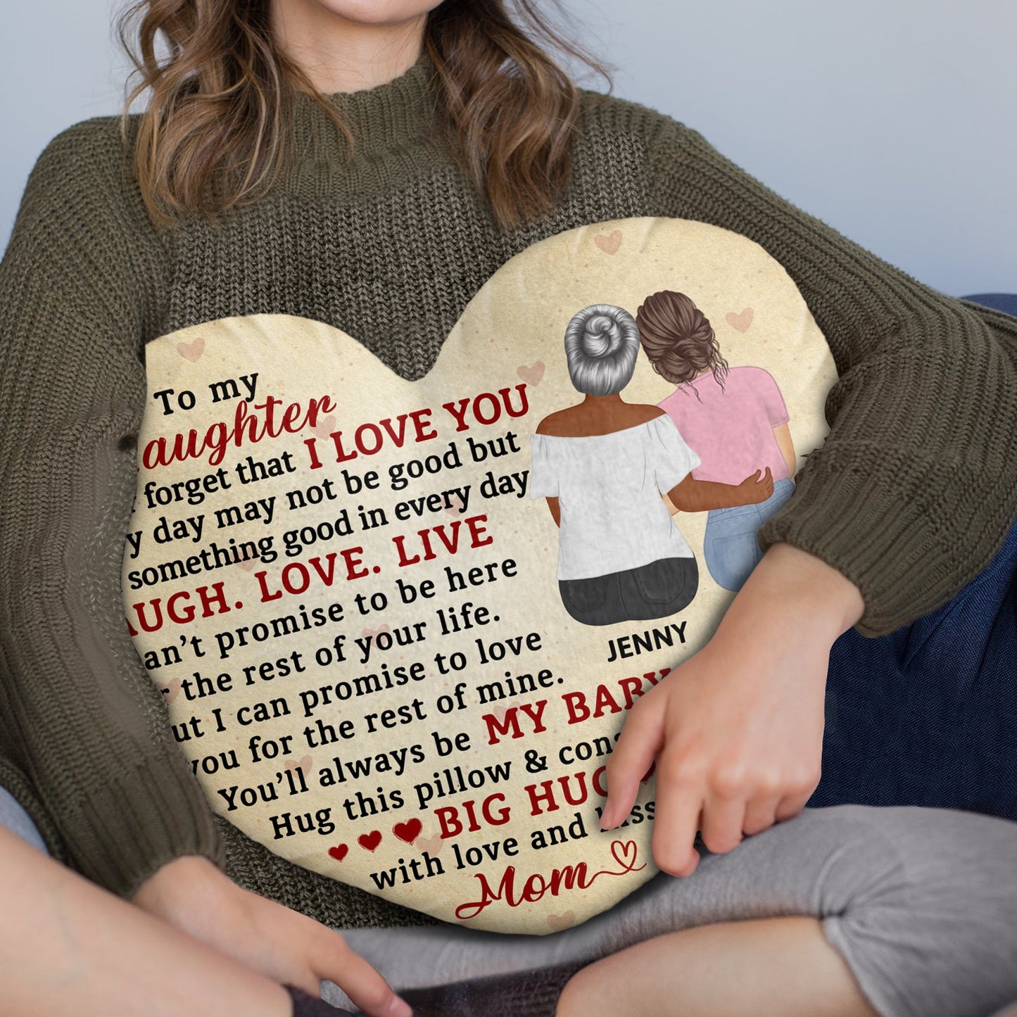 Never Forget That I Love You Mom - Gift For Daughters - Personalized Heart Shaped Pillow