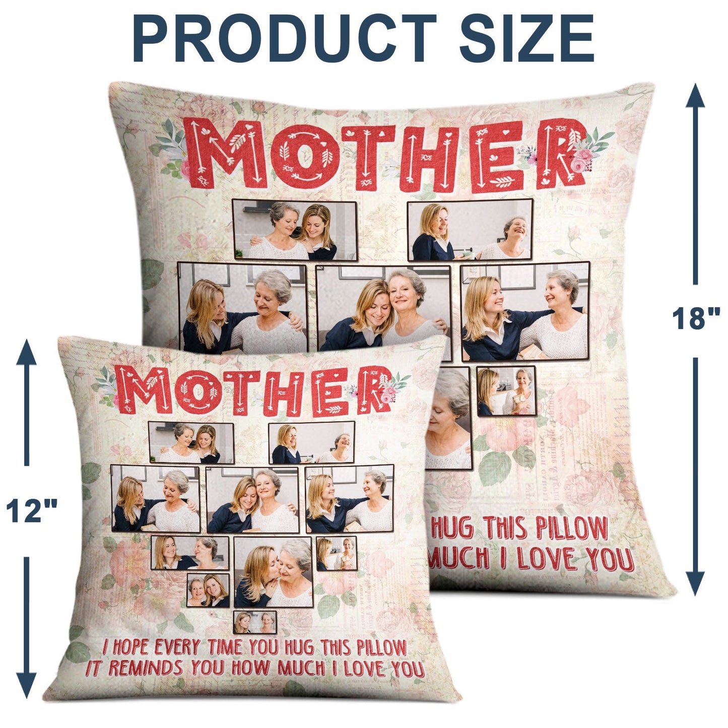 Custom Photo We Hope Every Time You Hug This Pillow - Birthday, Loving Gift For Mom, Mother, Grandma, Grandmother - Personalized Pillow