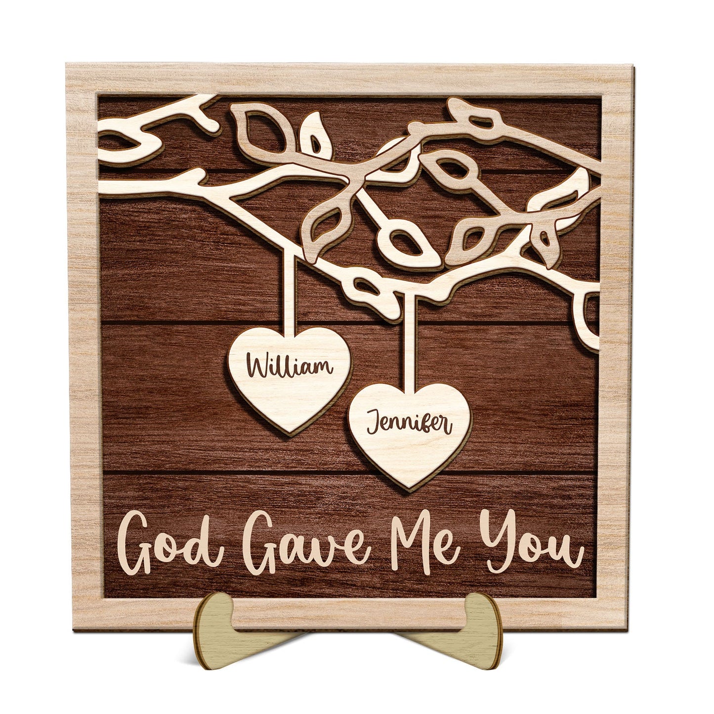 God Gave Me You - Gift For Couples, Husband, Wife - Personalized 2-Layered Wooden Plaque With Stand