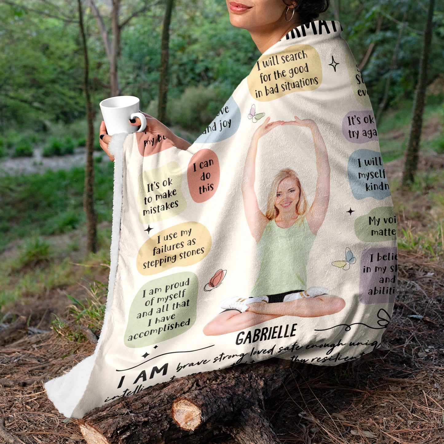 Custom Photo Morning Affirmations - Gift For Yourself - Personalized Fleece Blanket